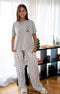 Women summer pajama set Grey Tee + Coffee lover panda Pants
